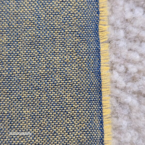 100% Wool Lightweight Checked Scarf Blue White Yellow Made in Scotland - Picture 11 of 12